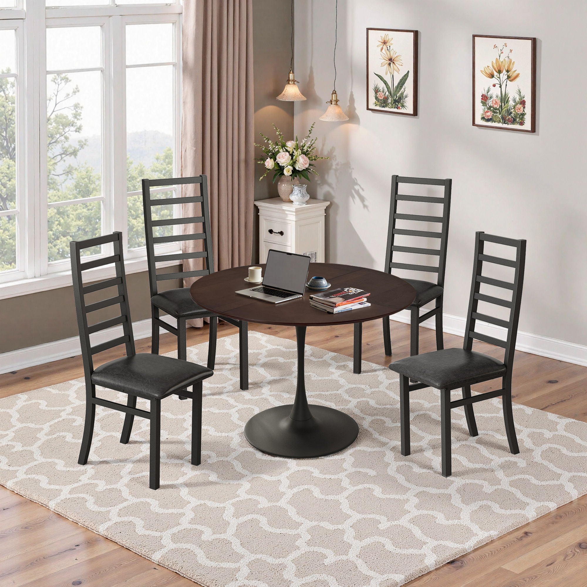 Metal Dining Chairs With Steel Legg, High Back Armless Design