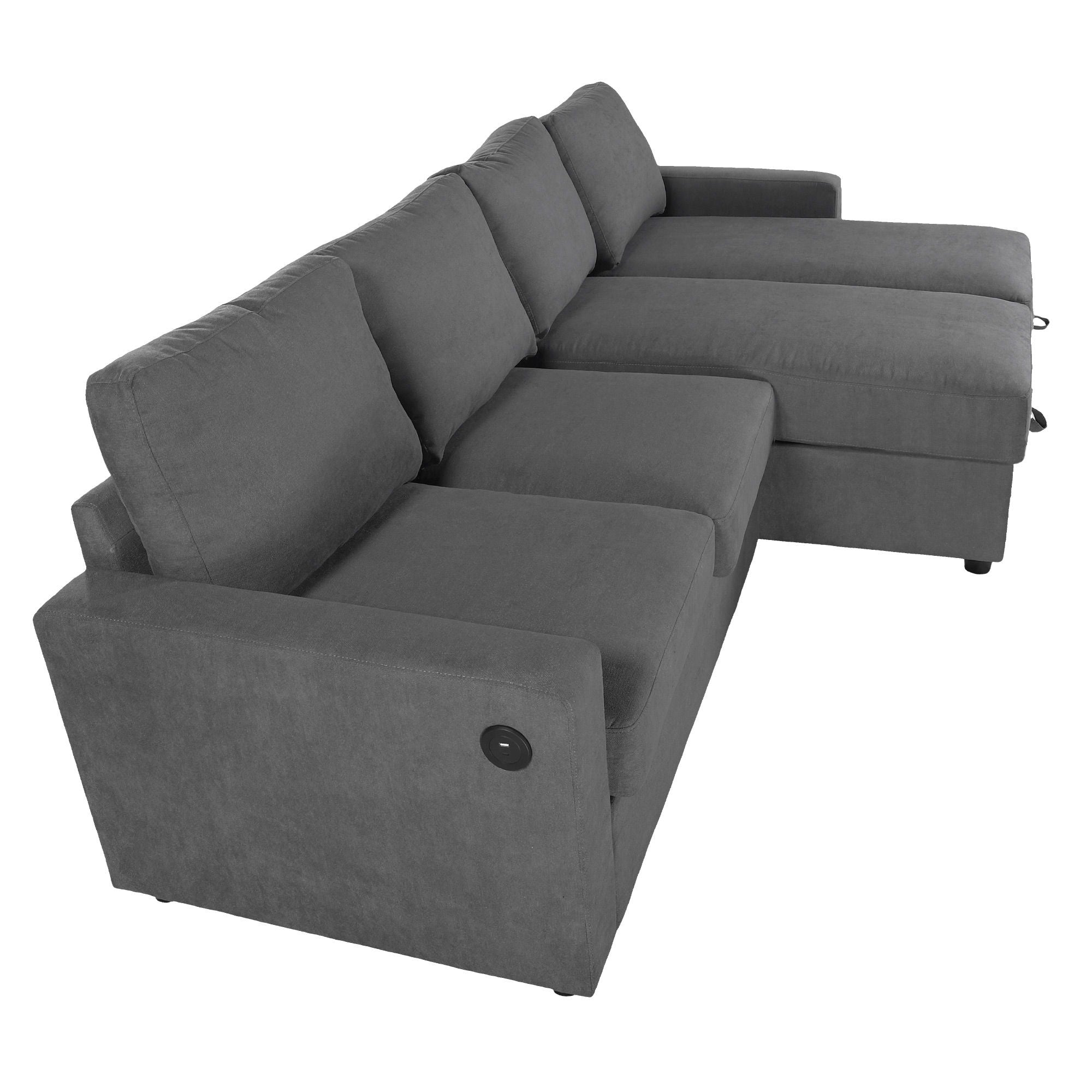 Convertible Sectional Sofa With Storage Chaise Lounges And USB Ports