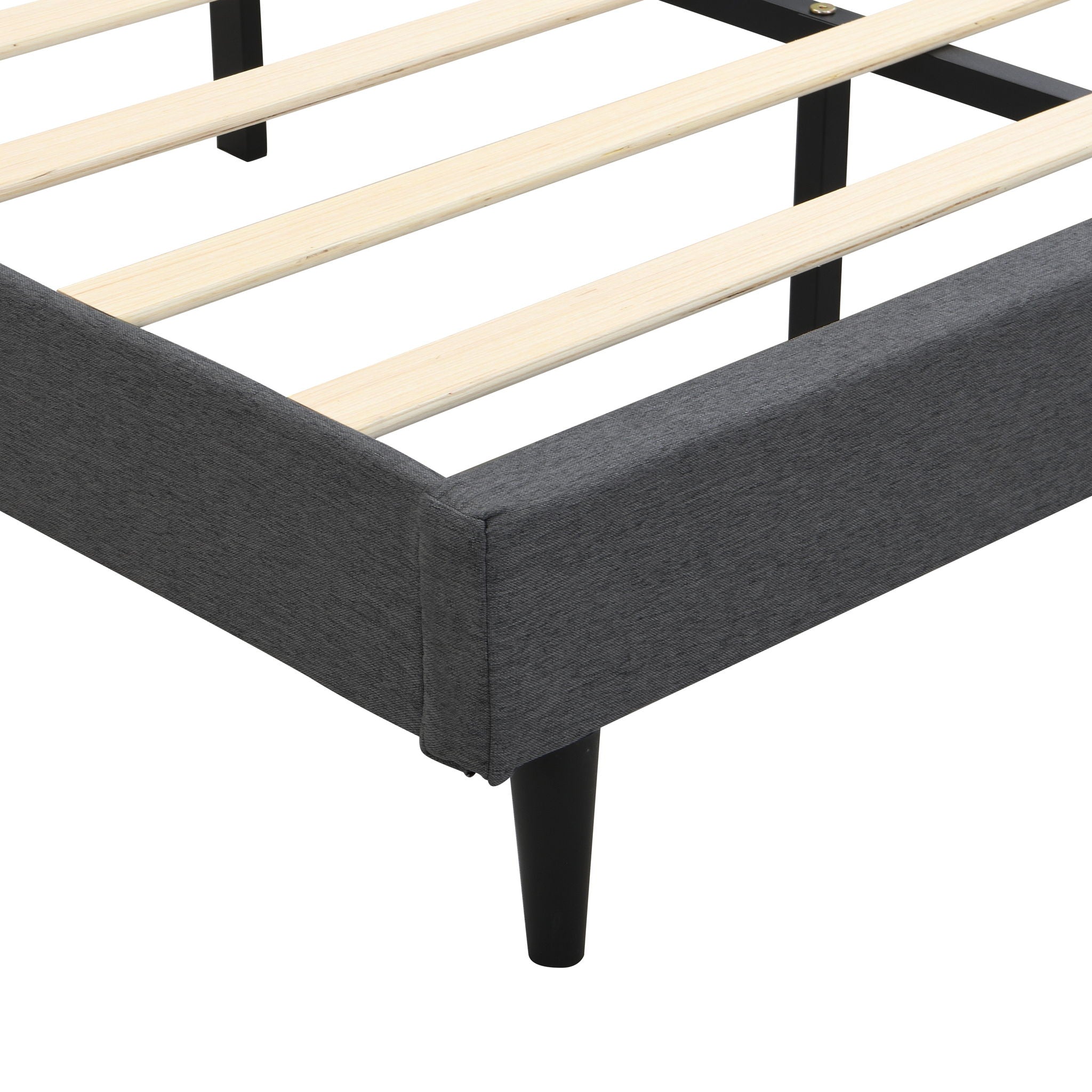 Modern Upholstered Platform Bed Frame With Button Tufted Headboard And USB Ports