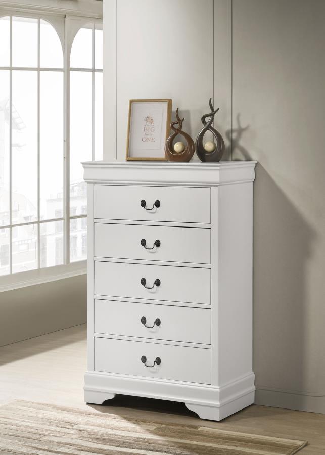 Coaster Fine Furniture Louis Philippe - 5-Drawer Bedroom Chest - White | Meri Furniture