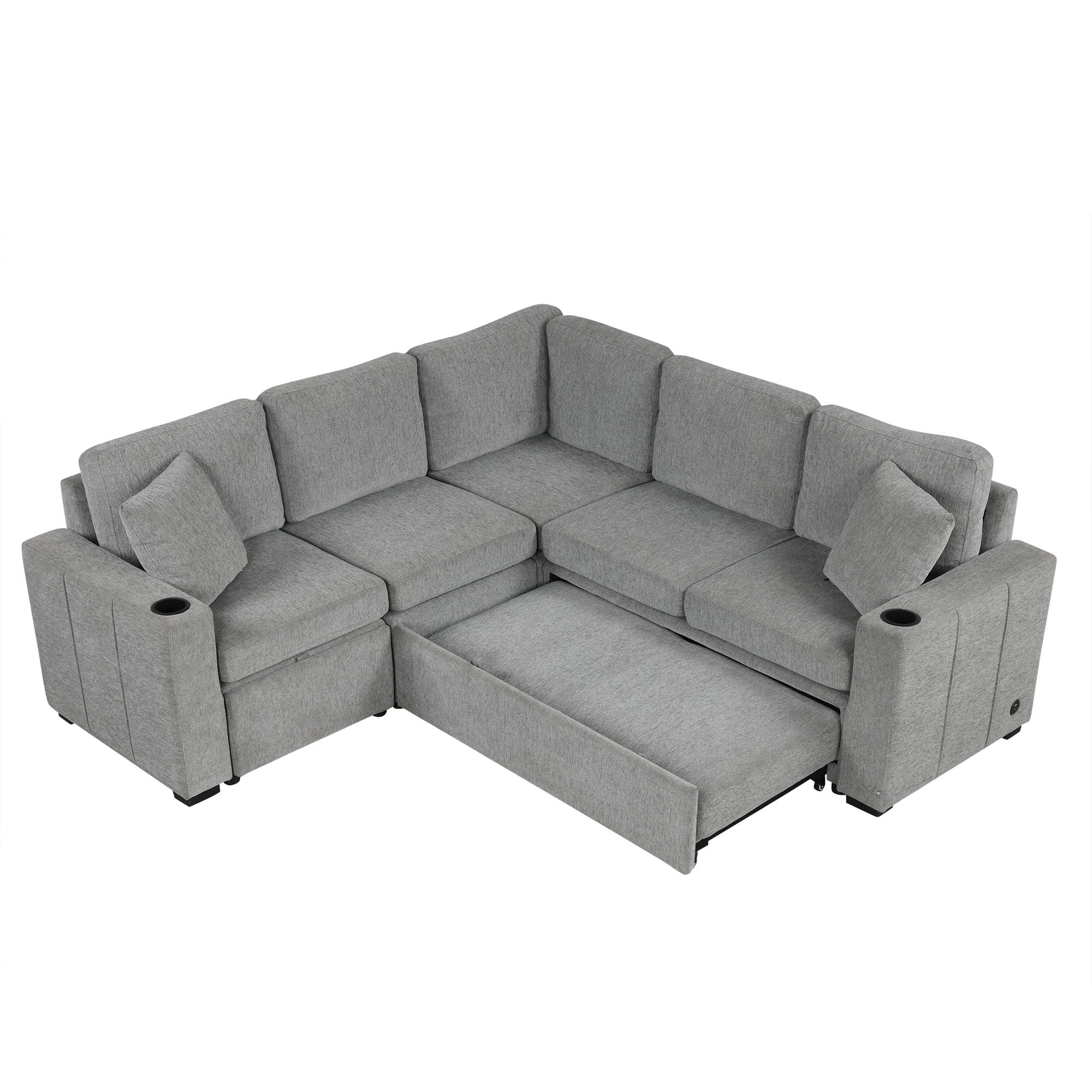Sectional Sofa Convertible Pull-Out Sofa Bed With A Movable Storage Ottoman For Living Room
