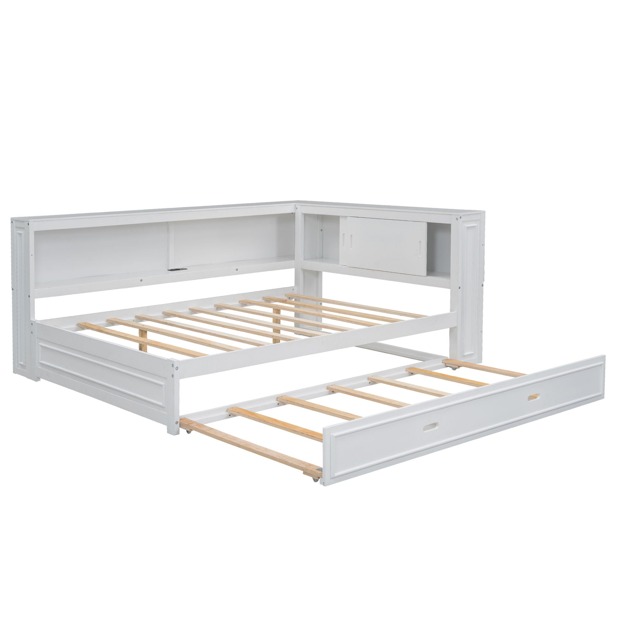 Daybed With Storage Shelves, LED, USB, And Trundle