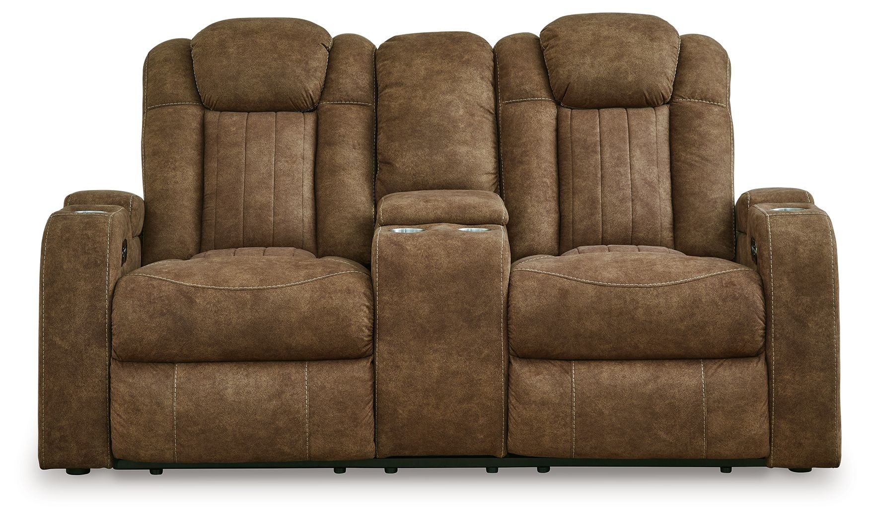 Signature Design by Ashley® Wolfridge - Brindle - Power Reclining Loveseat With Console /Adj Hdrst | Meri Furniture
