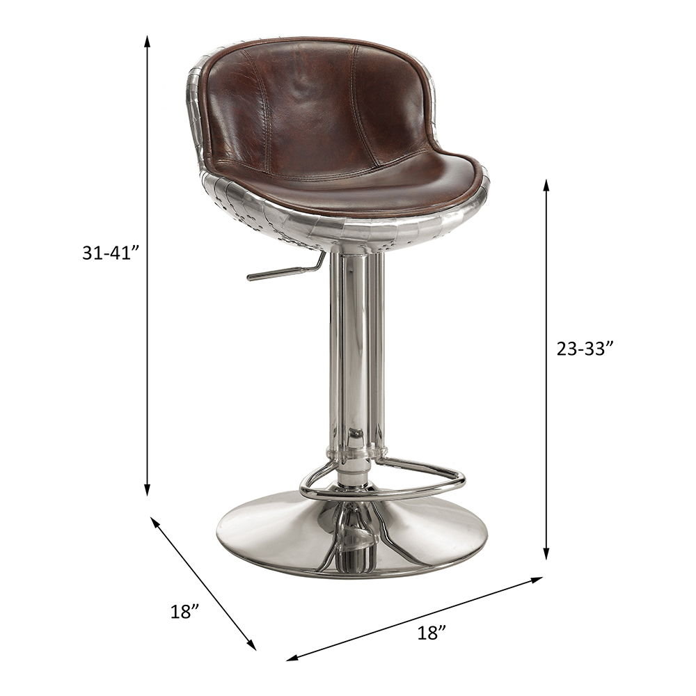 Brancaster - Adjustable Stool With Swivel - Vintage Brown Top Grain Leather & Aluminum
