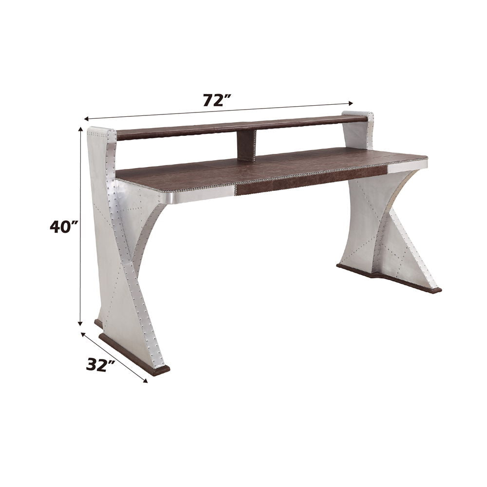 Brancaster - Executive Writing Desk - Retro Brown Top Grain Leather & Aluminum