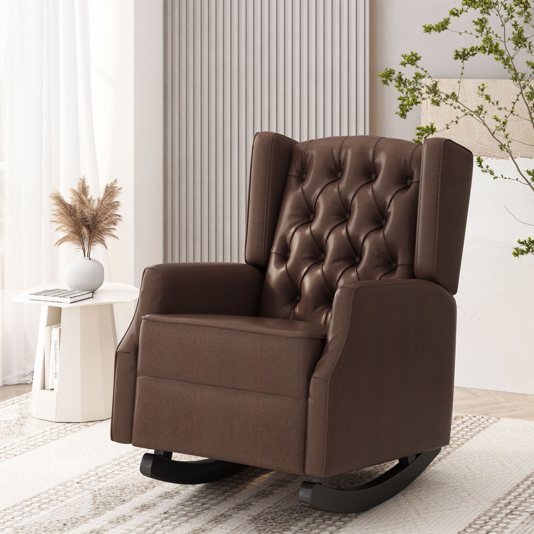 Amedou - Contemporary Tufted Wingback Rocking Chair - Dark Brown