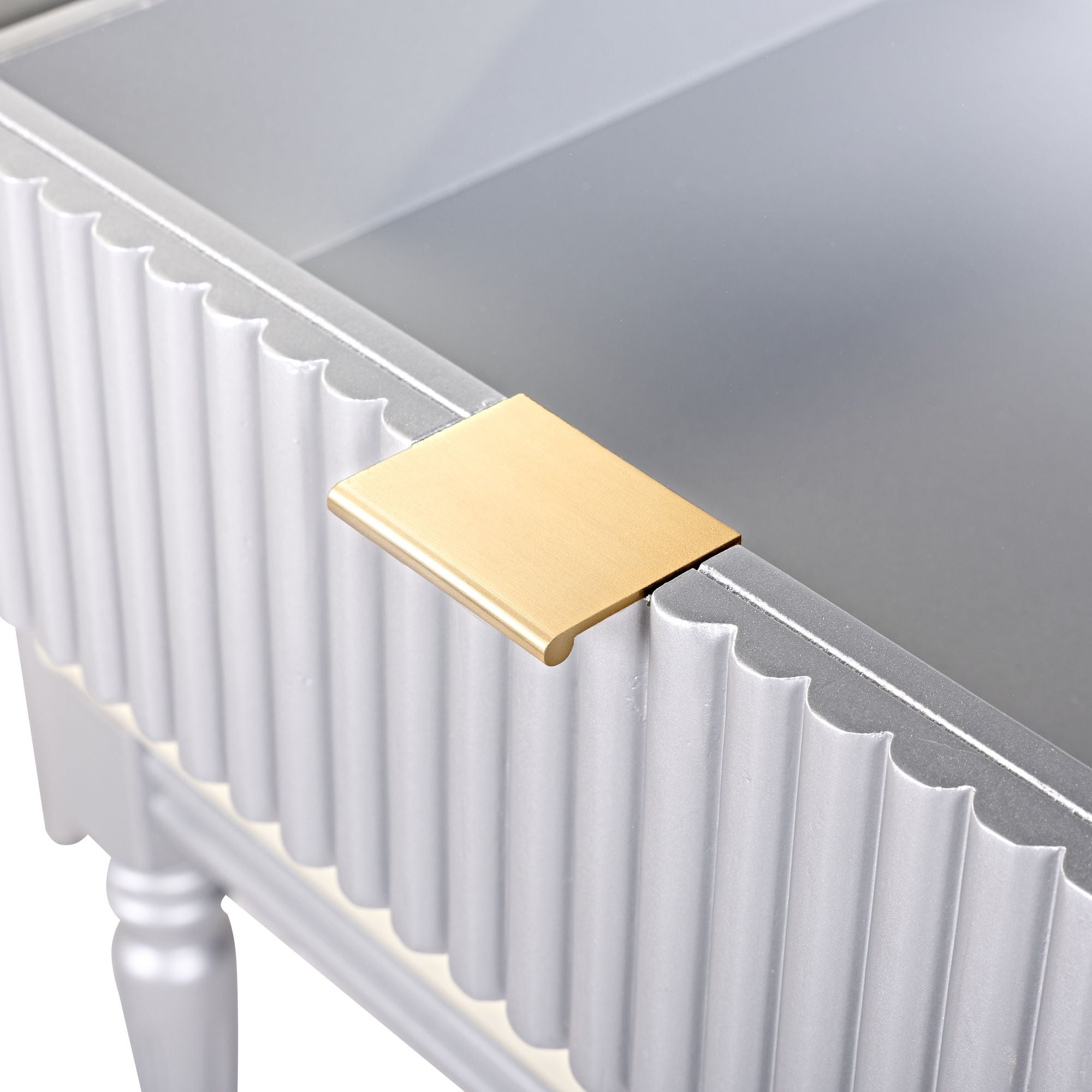 Luxury Vanity Desk With Round Mirror Height Adjustable Dressing Table Set Engineered Wood - Silver