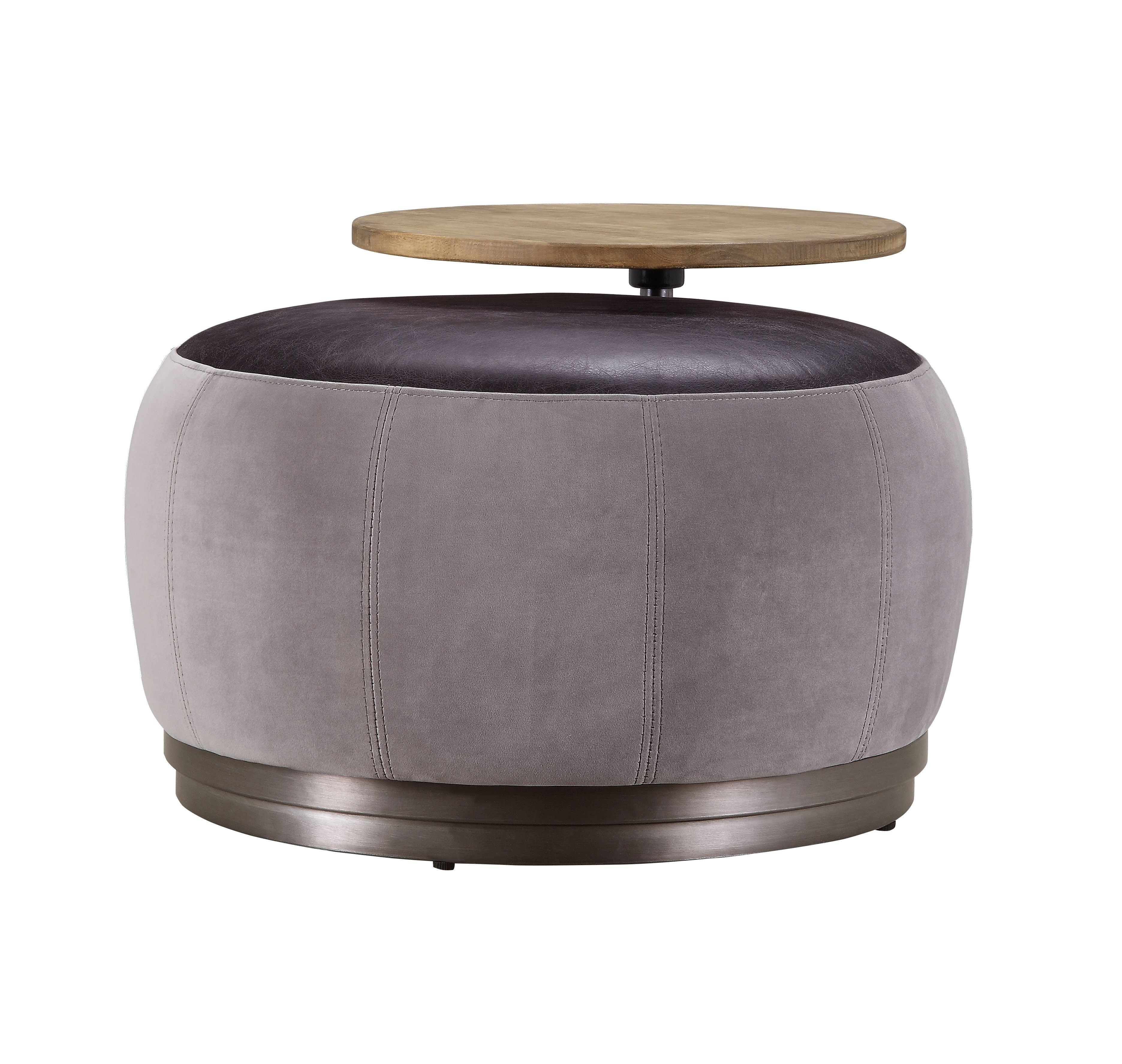 ACME Decapree - Ottoman - Antique Slate Top Grain Leather & Gray Velvet | Meri Furniture