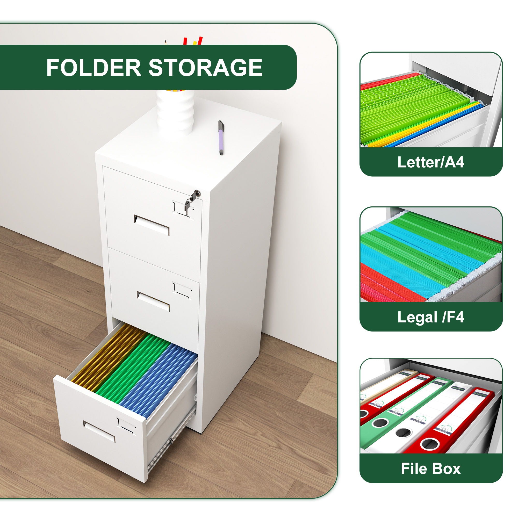 Modern Drawer Metal Vertical File Cabinet With Lock And Card Slot For Office