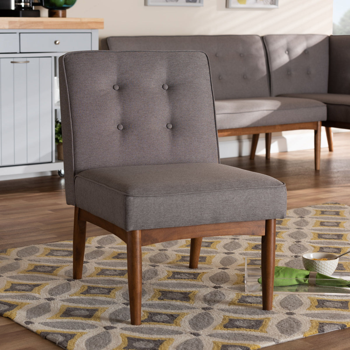 Arvid Mid-Century Modern Gray Fabric Upholstered Wood Dining Chair