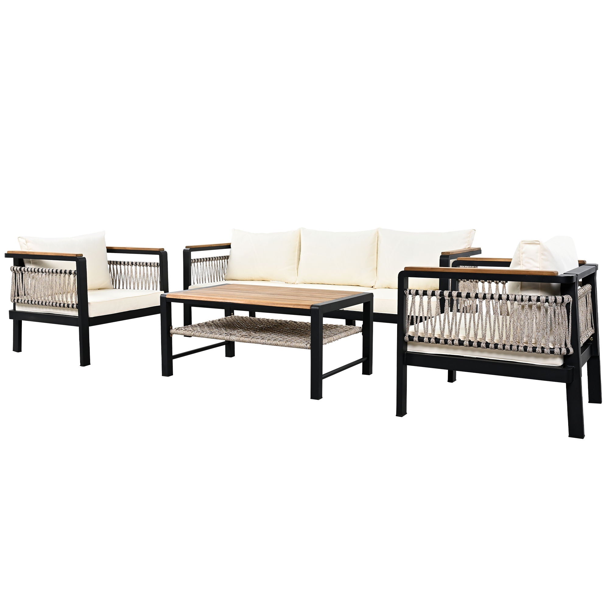 4 Pieces Outdoor Sectional Sofa Set 5 Person Patio Seating Group Outdoor Conversation Set With Cushions And A Coffee Table For Patios