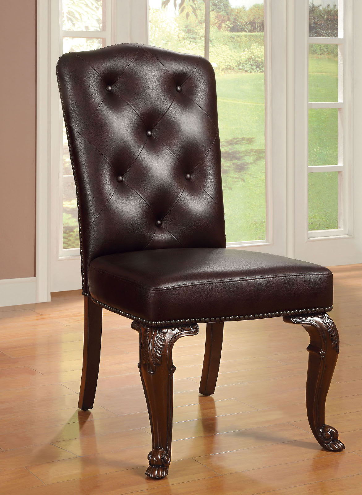 Furniture of America Bellagio - Leatherette Side Chair (Set of 2) - Brown Cherry / Brown | Meri Furniture