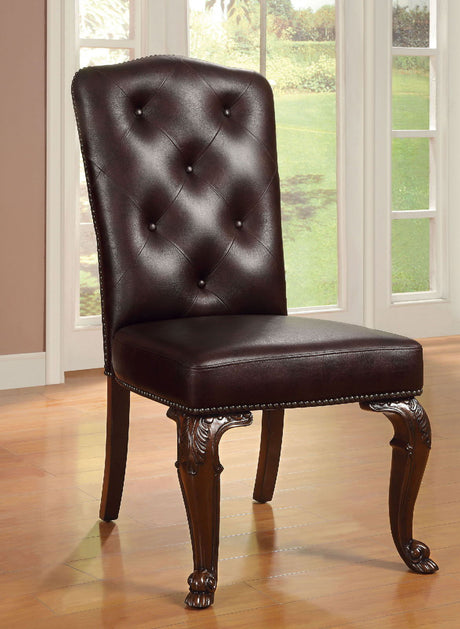 Furniture of America Bellagio - Leatherette Side Chair (Set of 2) - Brown Cherry / Brown | Meri Furniture
