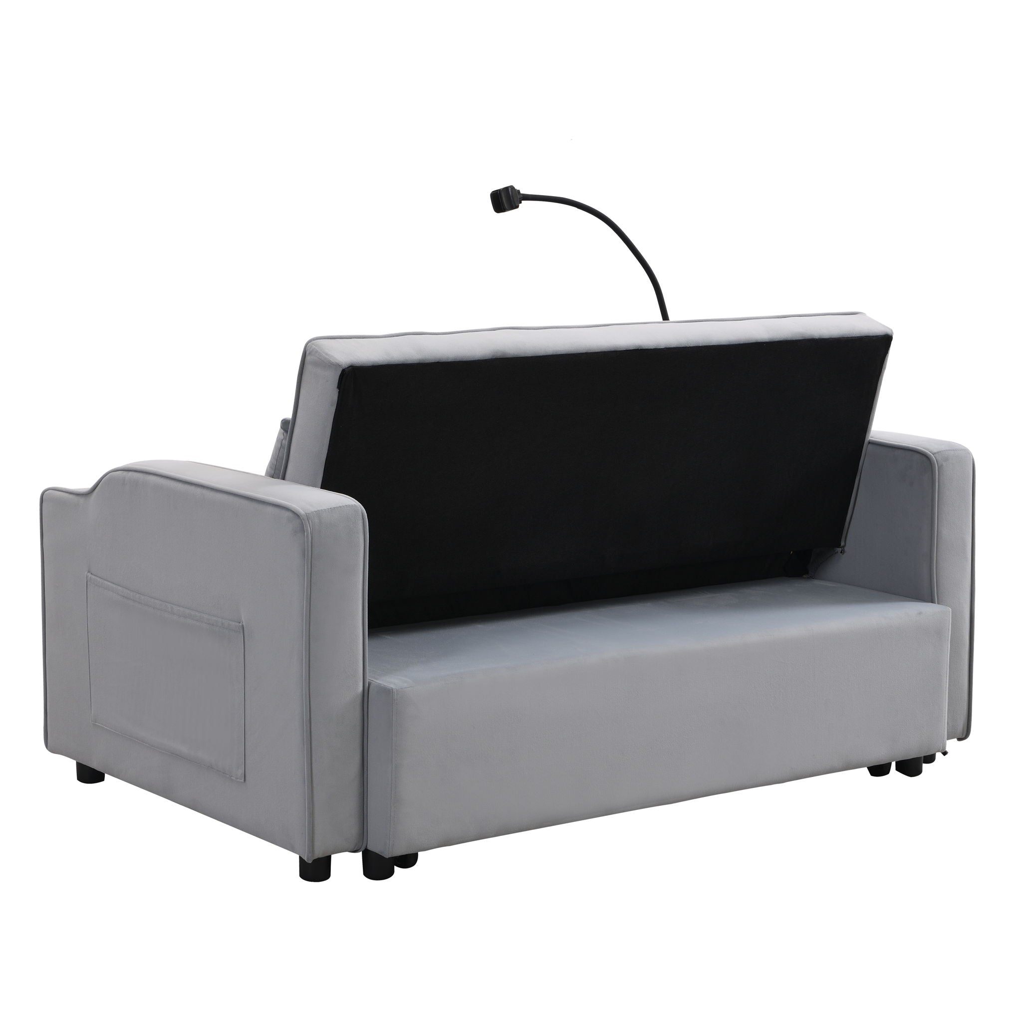 Modern Velvet Loveseat Futon Sofa With Pullout Bed, Adjustable Reclining Backrest, Toss Pillows