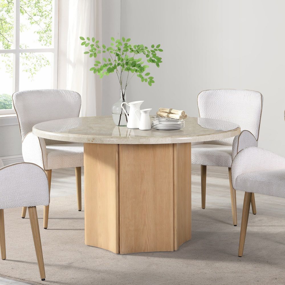 ACME Adalynn - Round Dining Table With Marble Top - Gray & Weathered Gray Oak | Meri Furniture