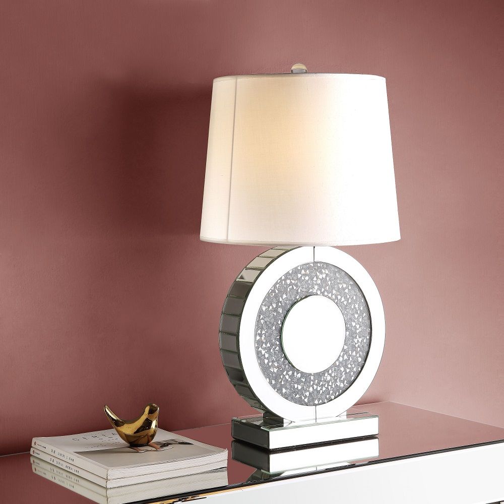 ACME Noralie - Table Lamp - Mirrored & Faux Diamonds - 27" | Meri Furniture