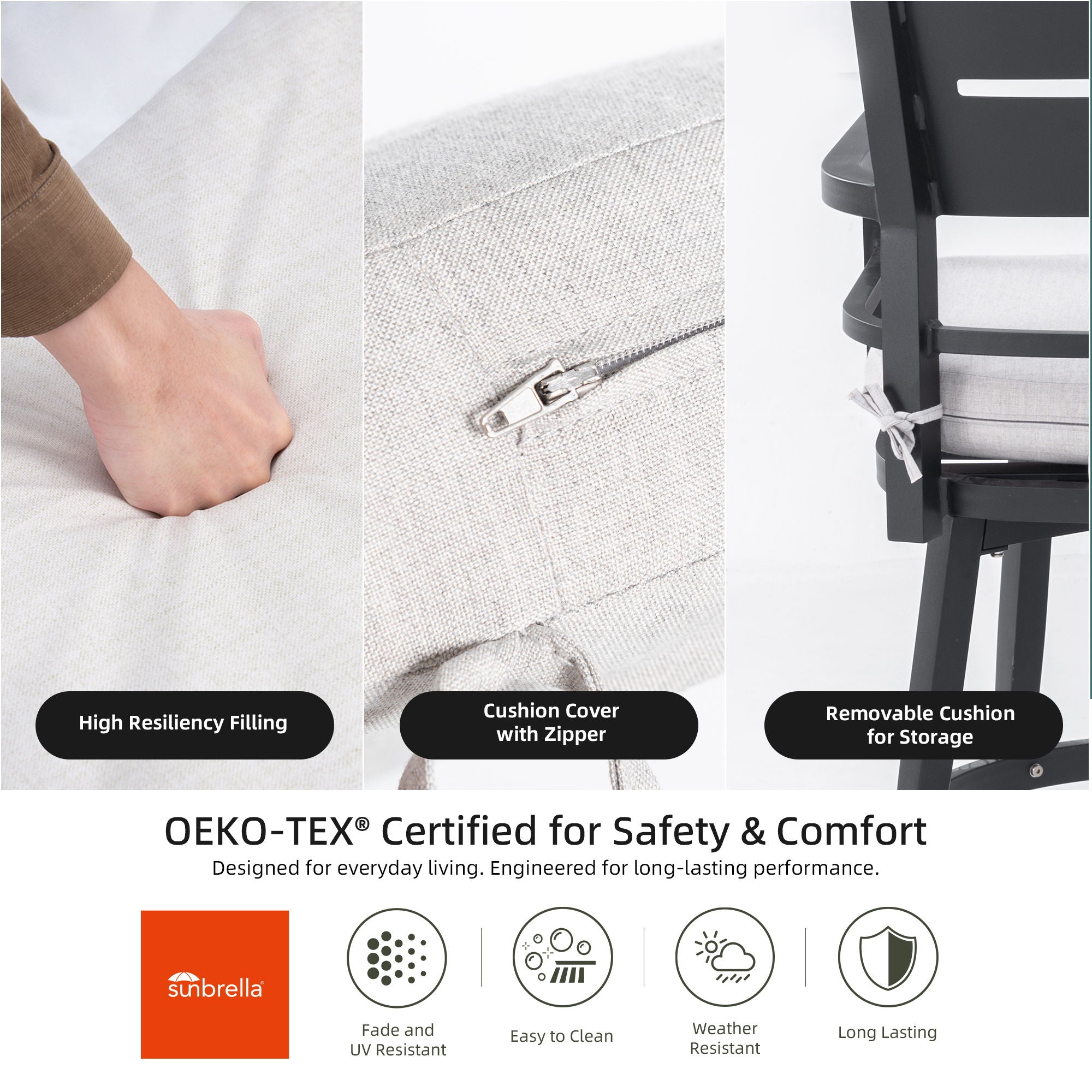 Outdoor Swivel Bar Chairs, 360 Degree Rotation, Ergonomic Backrest (Set of 2)