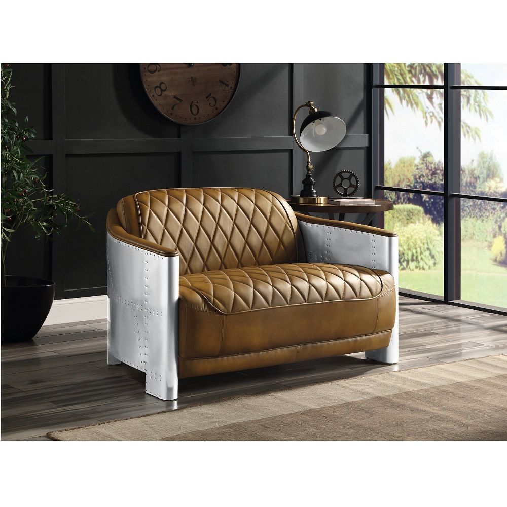 ACME Sedna - Loveseat - Espresso & Aluminum | Meri Furniture