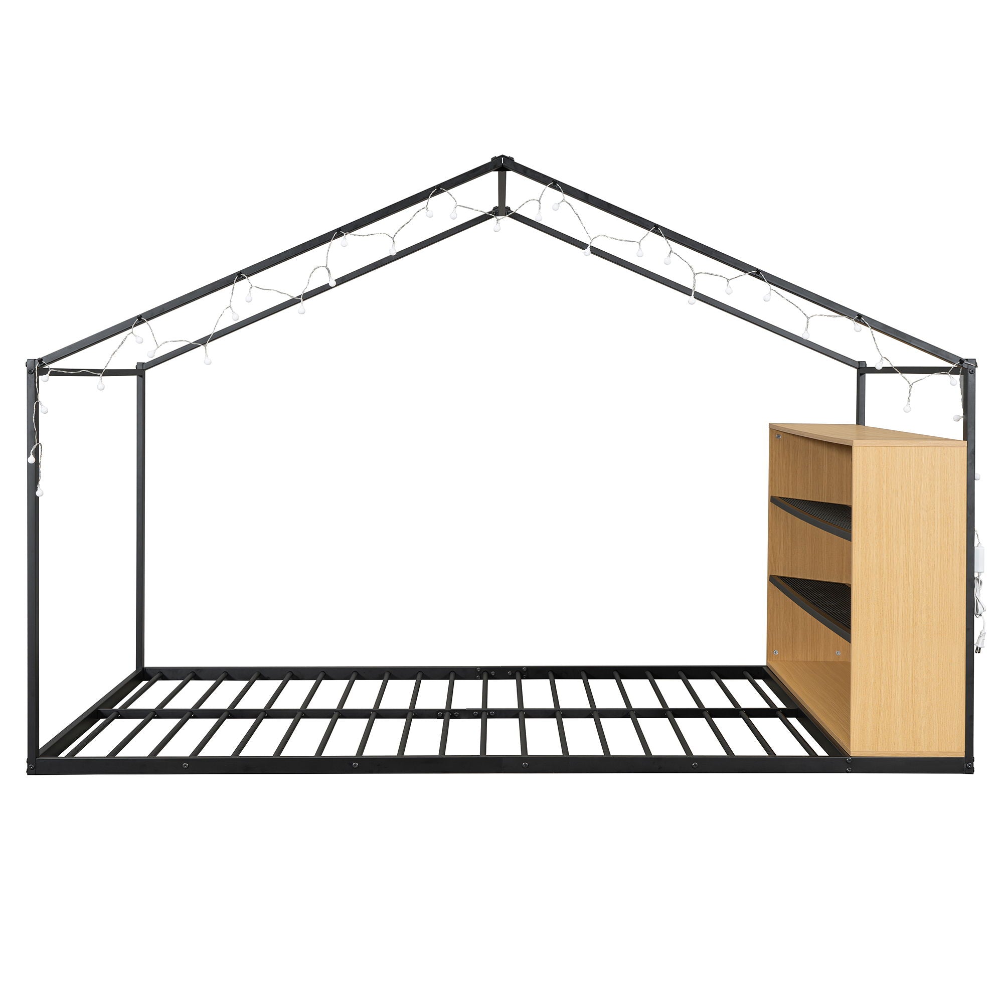 Bed House Frame With Shelves And Lights