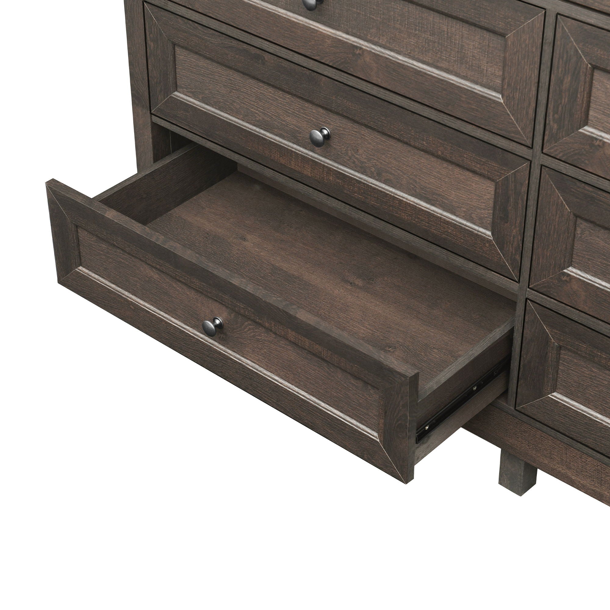 Rustic Storage Dresser With 9 Drawers And Silver Handle