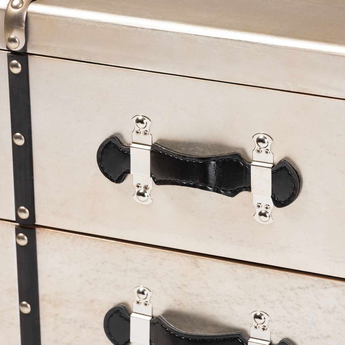 Dilan Vintage Industrial Antique Silver Finished Metal Trunk Inspired 3-Drawer End Table