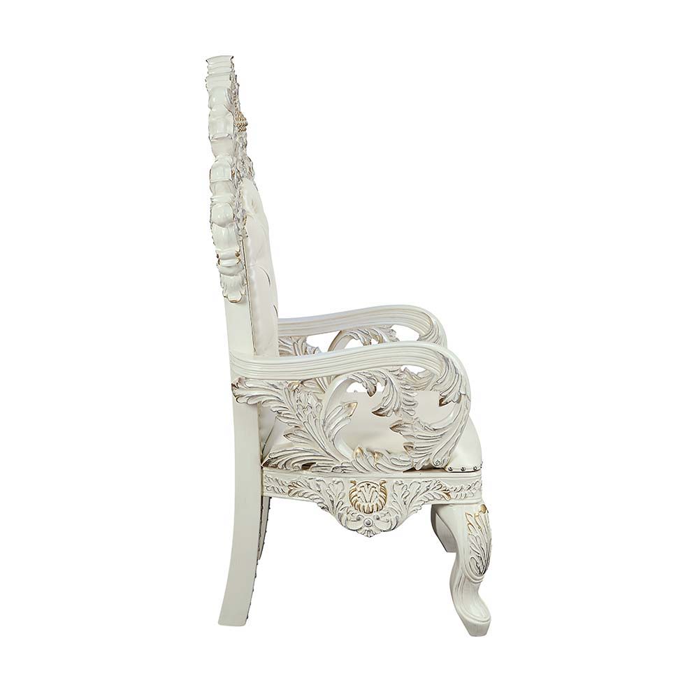 ACME Adara - Dining Chair (Set of 2) - White PU & Antique White Finish | Meri Furniture