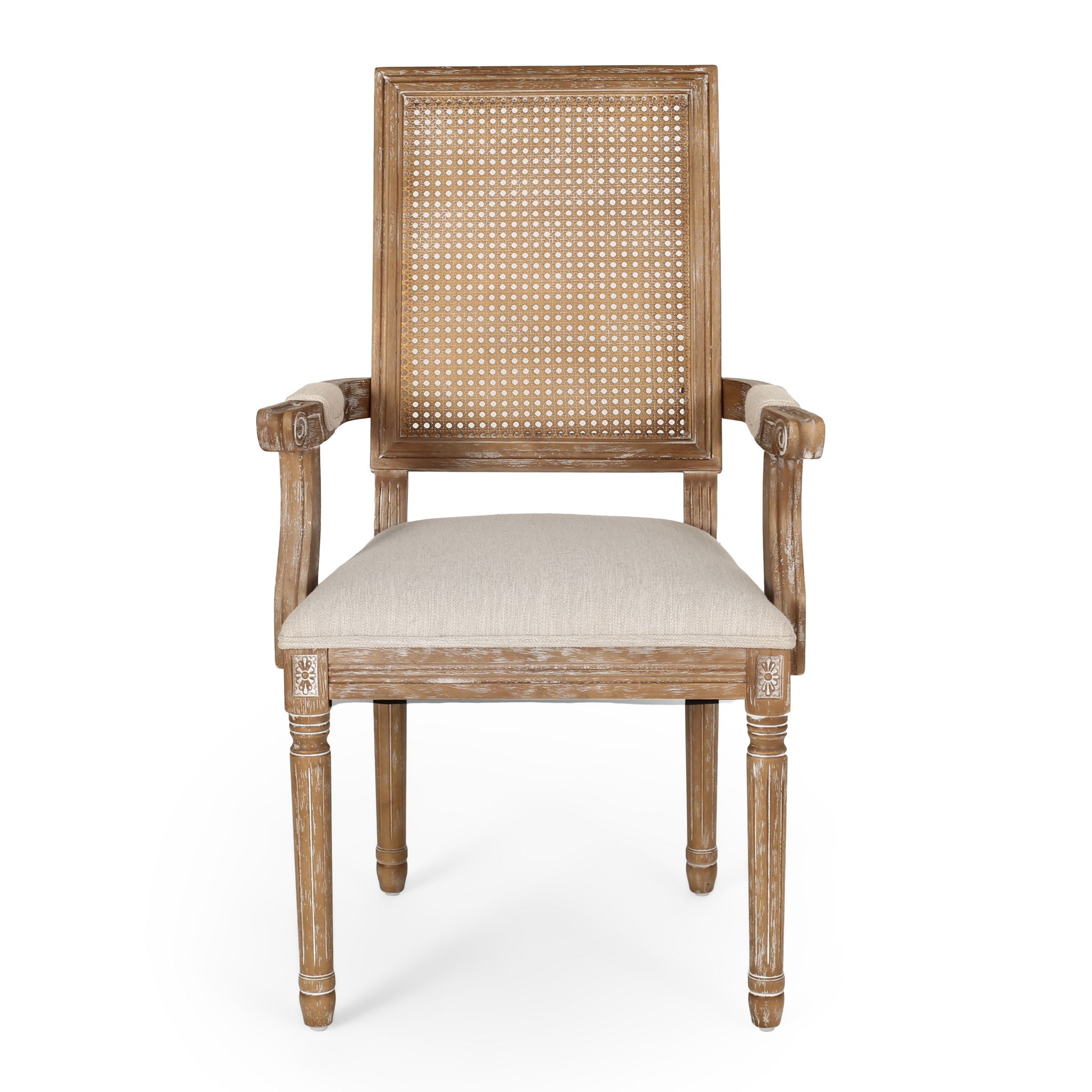 Elegant French Country Style Dining Chair With Cane Backrest