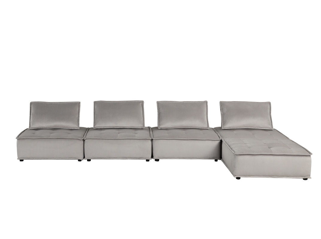 Anna 120"W Light Gray Velvet 5 Pc Sectional Sofa
