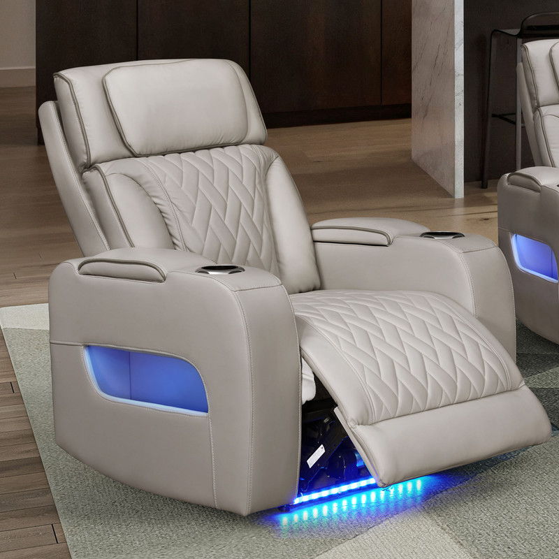 Jazz 37"W Ice Leather Aire Transformer Power Reclining Chair with Power Headrest, LED Lights, USB & USB-C Ports, Storage & Cupholders