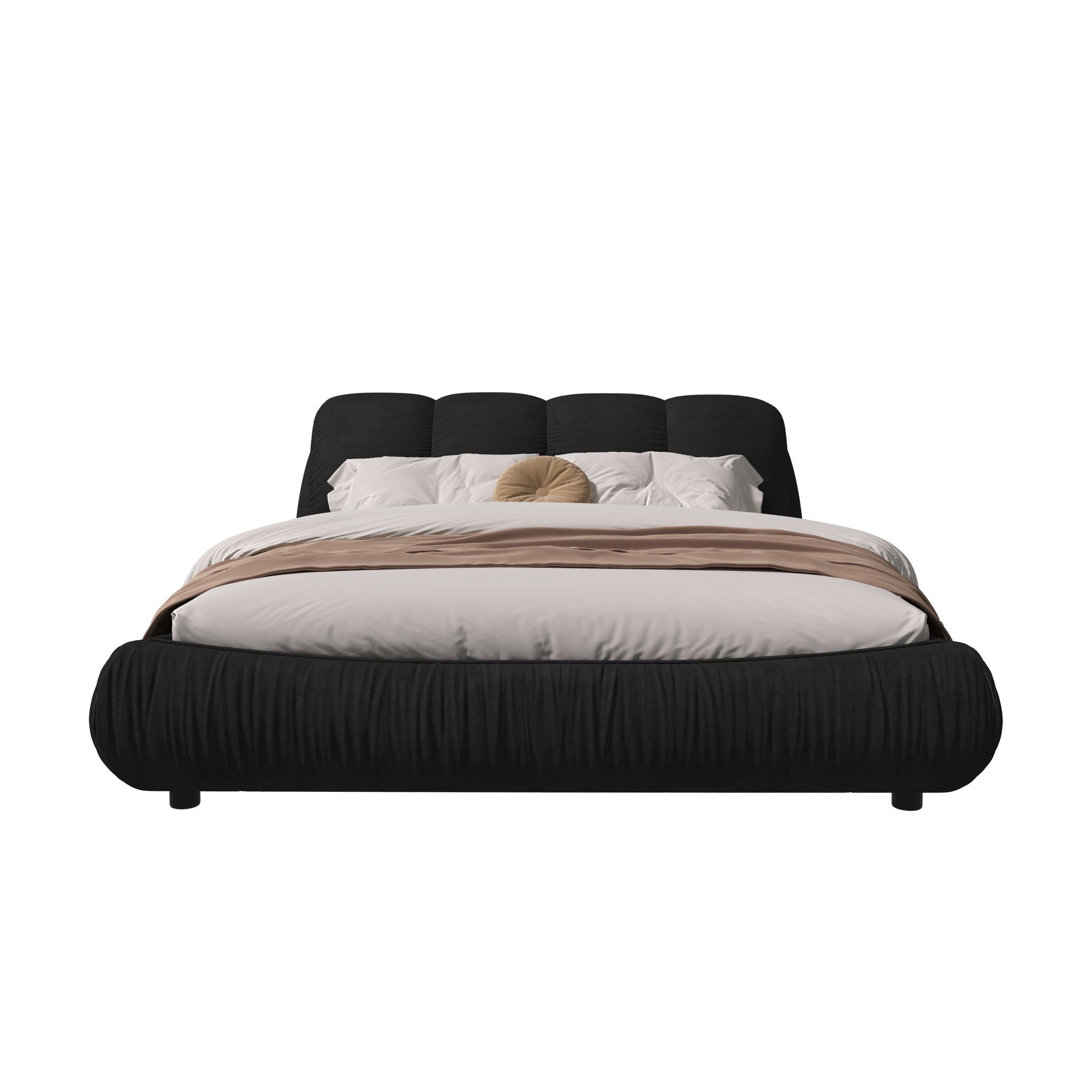 Luxury Upholstered Platform Bed With Oversized Padded Backrest And Solid Wood Frame