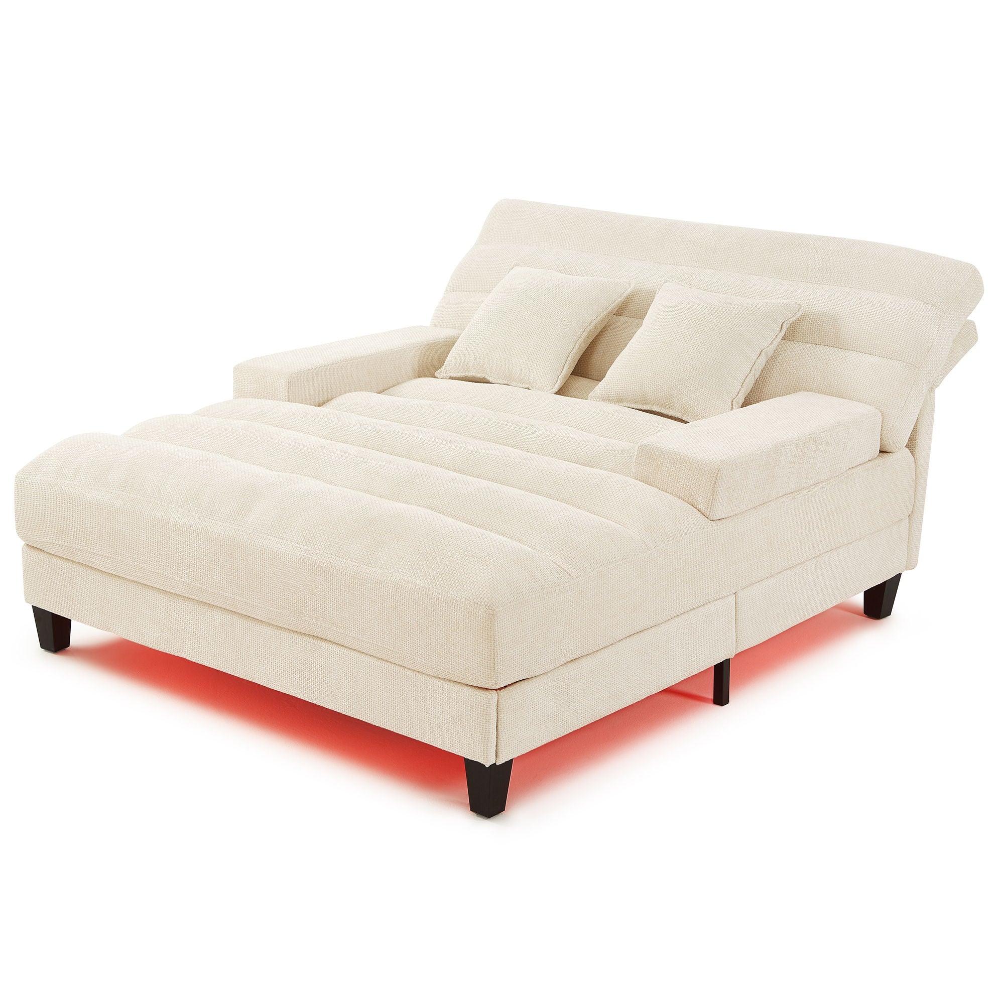 Chaise Bed Lounge Sofa Chair With Adjustable Backrest And LED Light Strip - Beige