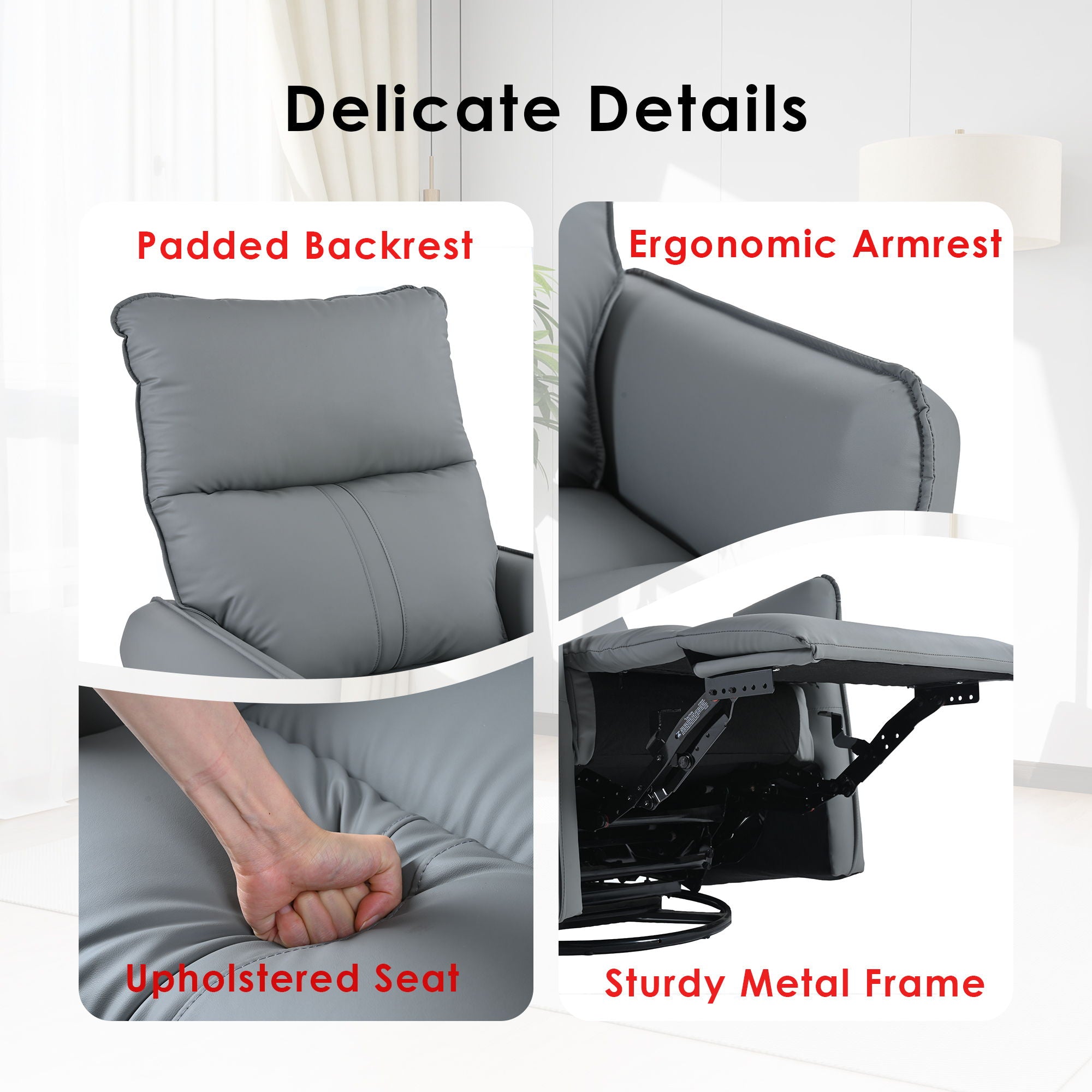 360° Modern Small Rocking Swivel Recliner Chair With Side Pocket