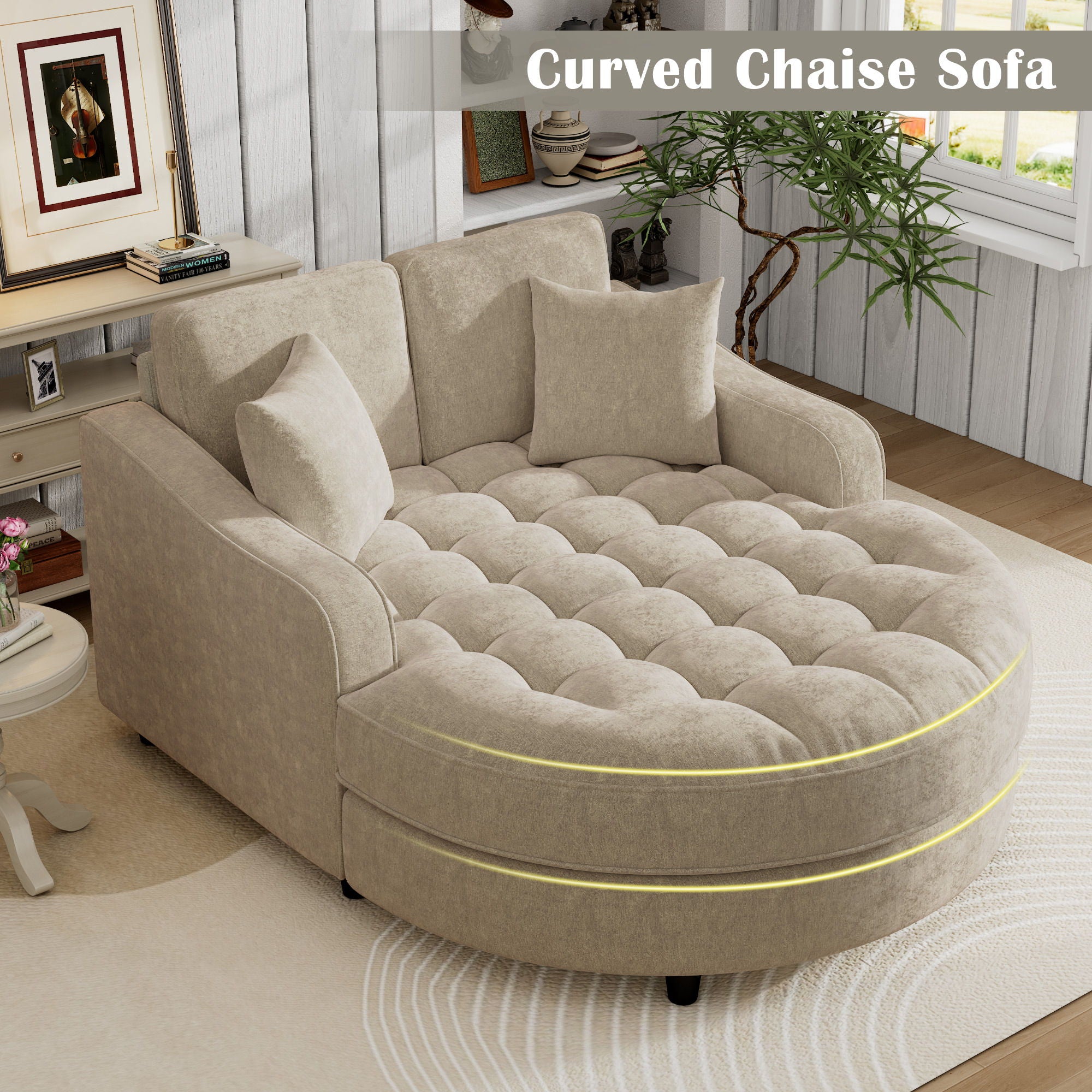 Modern Chaise Lounge Upholstered Sofa Couch With Tufted Seat And Detachable Pillows For Living Room