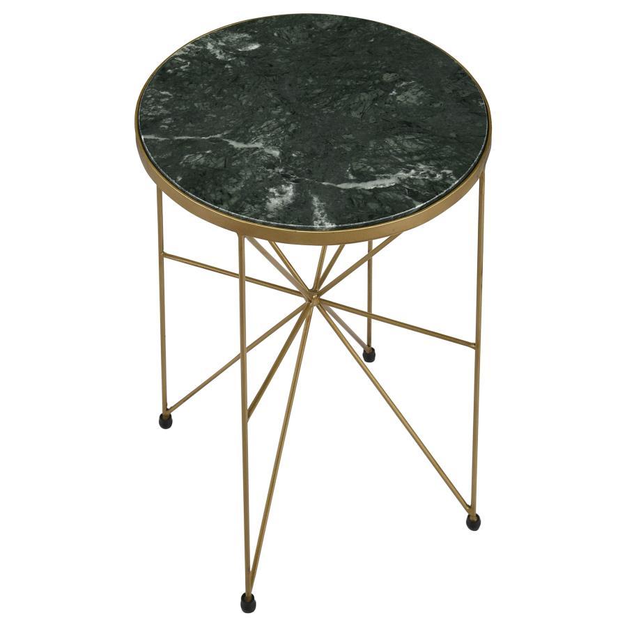Coaster Fine Furniture Eliska - Round Green Marble Top Accent Side Table - Antique Gold | Meri Furniture