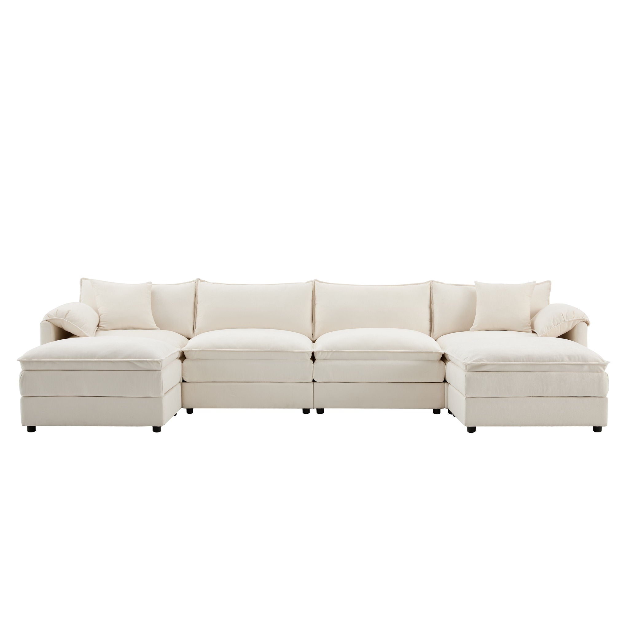 Modular Sectional With Deep And Wide Seat, Cloud Couch Set With Double Cushions Sofa With Movable Ottoman