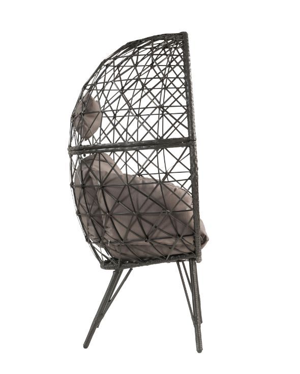 ACME Aeven - Patio Lounge Chair - Light Gray Fabric & Black Wicker | Meri Furniture