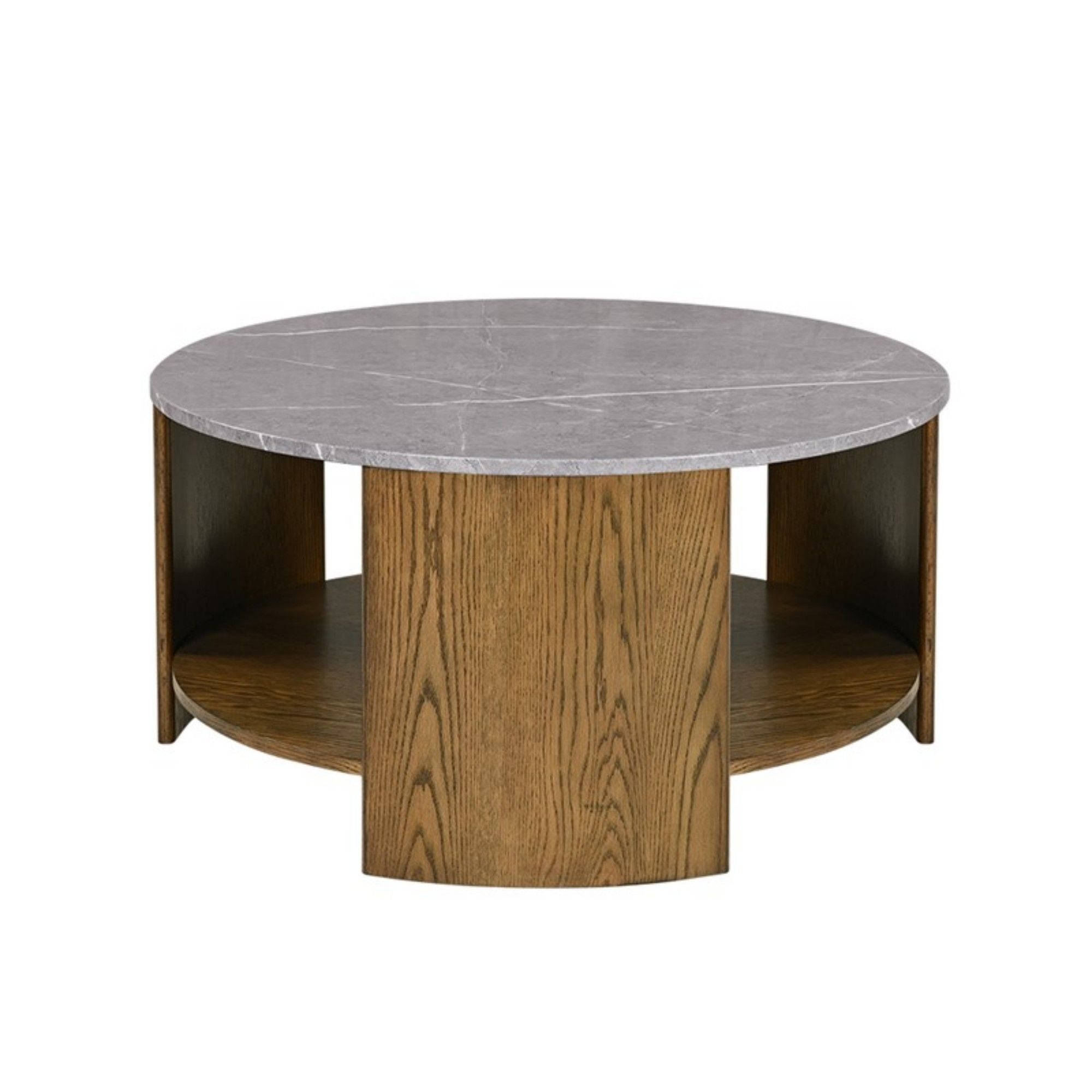 Keegan - Round Coffee Table With Shelf - Oak