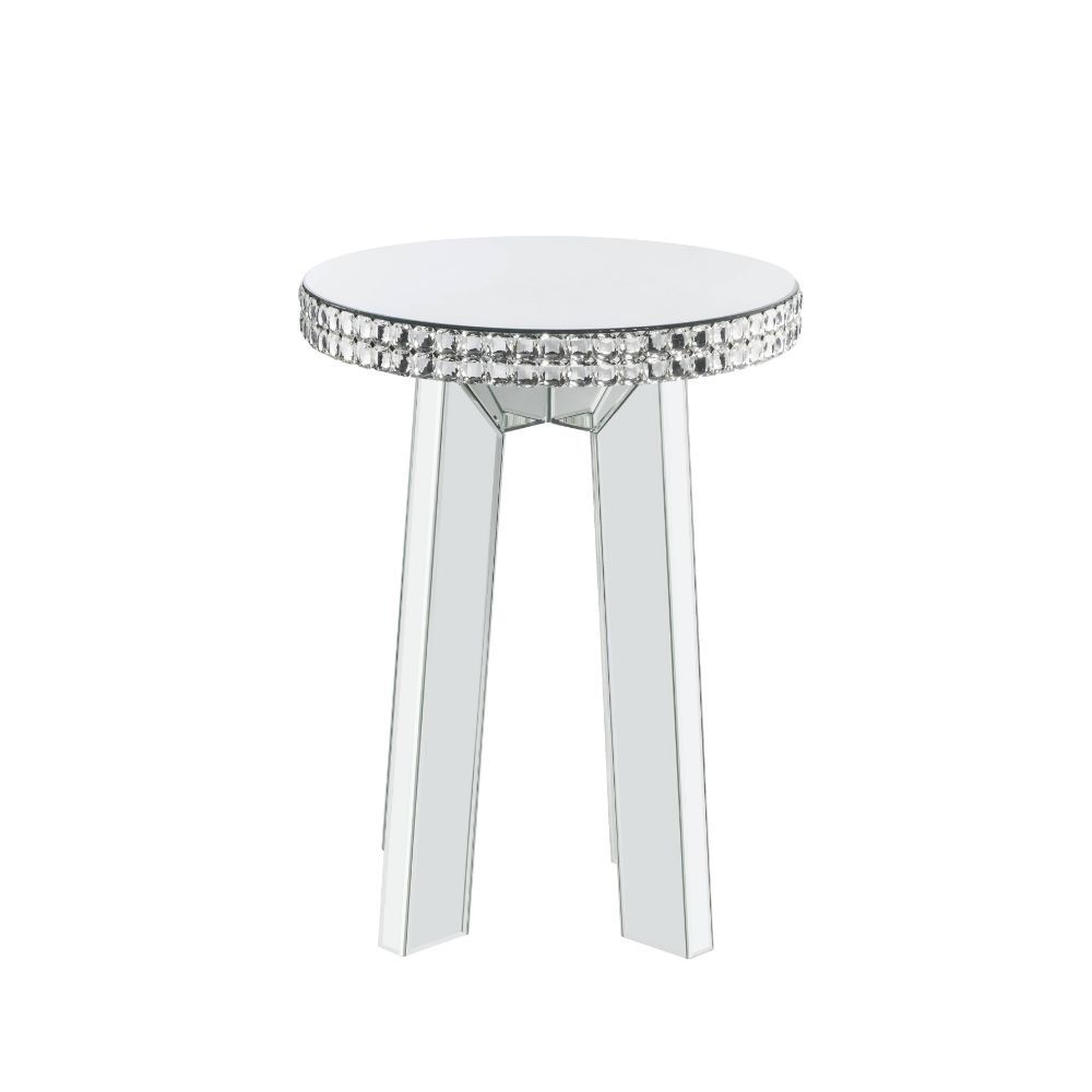 ACME Lotus - End Table - Mirrored & Faux Crystals | Meri Furniture