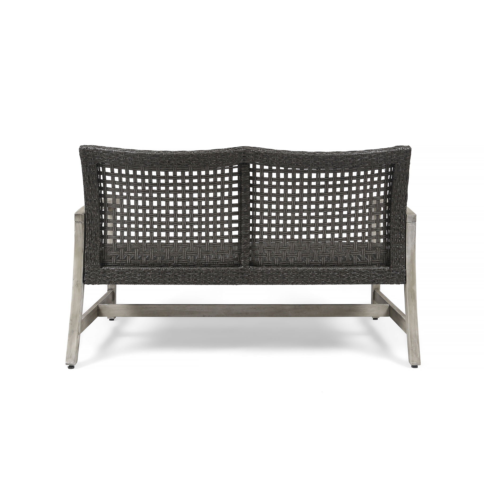 Hampton - Outdoor Wood And Wicker Loveseat - Gray