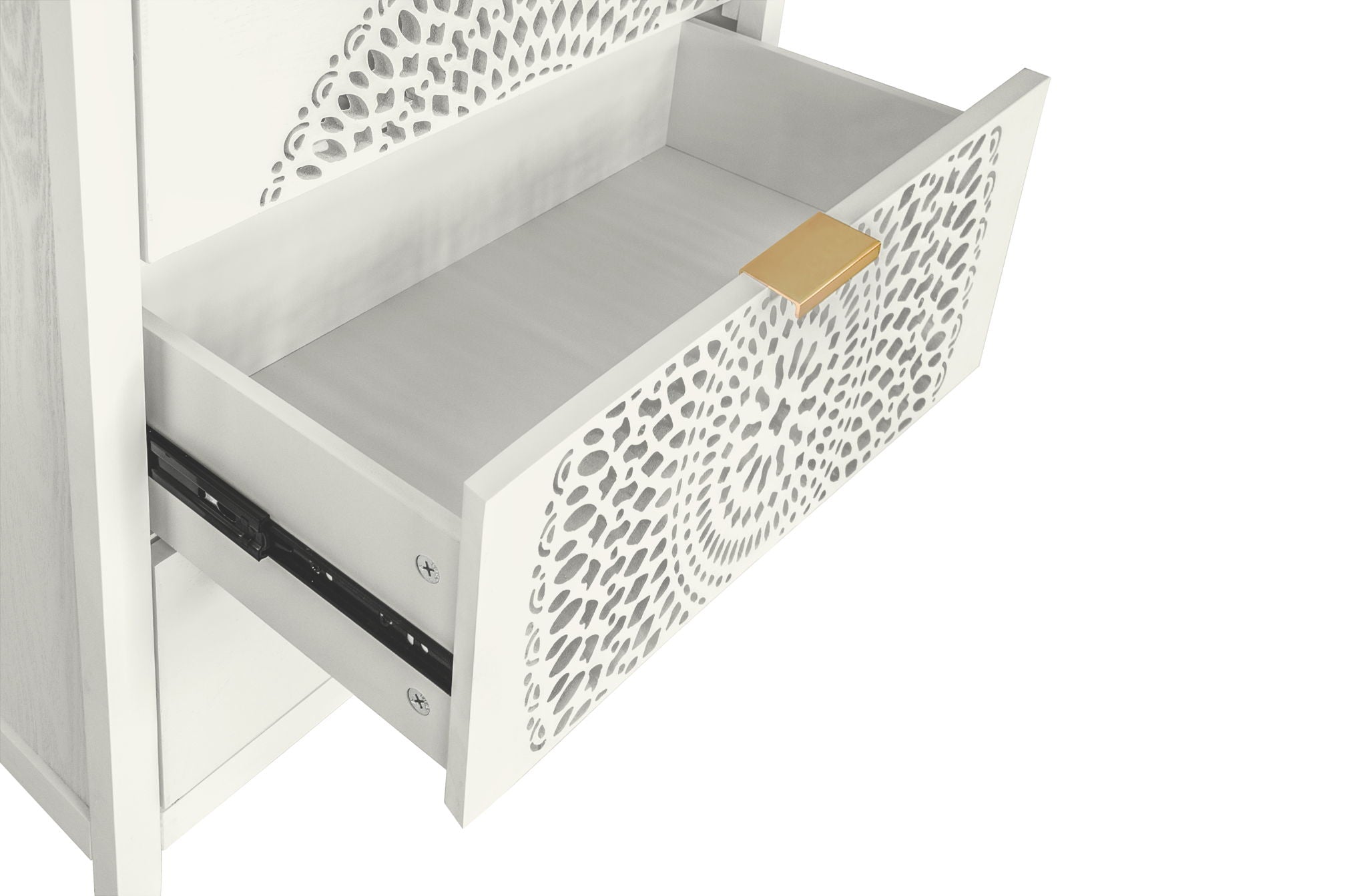 3 Drawer Cabinet With Hollow Carved 3 Drawer Dresser Storage Chest With Metal Handles For Entryway Living Room Bedroom - Beige