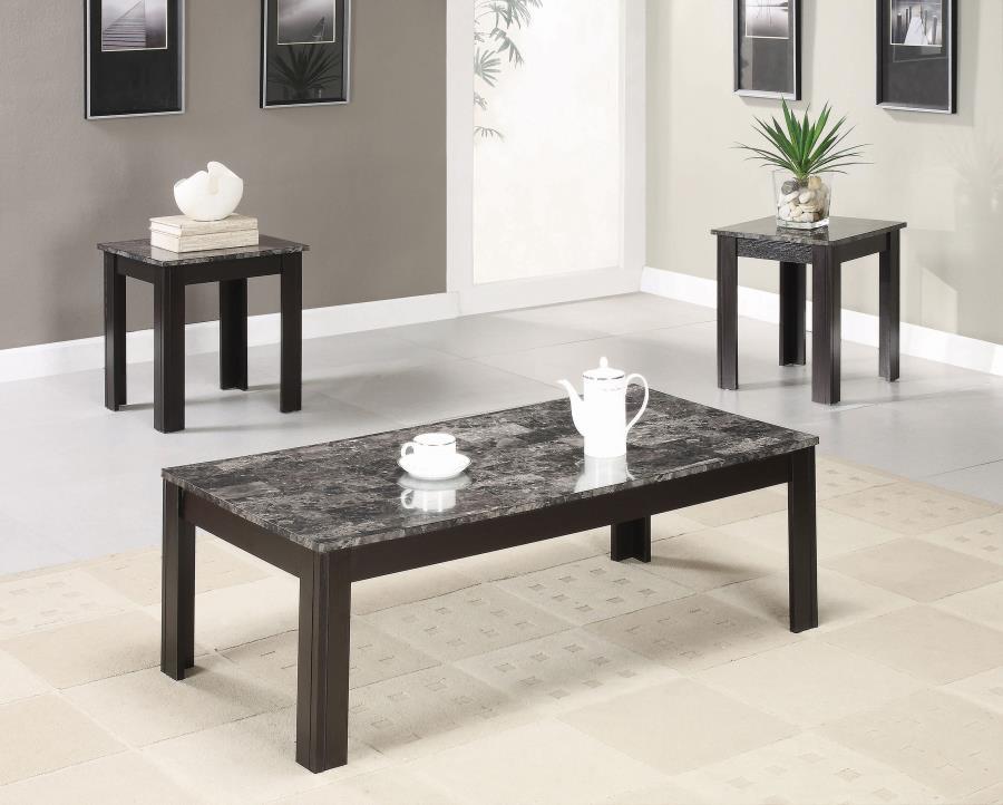 Coaster Fine Furniture Rhodes - 3 Piece Faux Marble Top Coffee Table Set - Gray | Meri Furniture