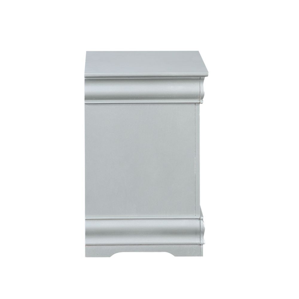 ACME It has two drawers with center metal glide and brushed nickel metal handle. Offers you plentiful storage with spacious drawers | Meri Furniture