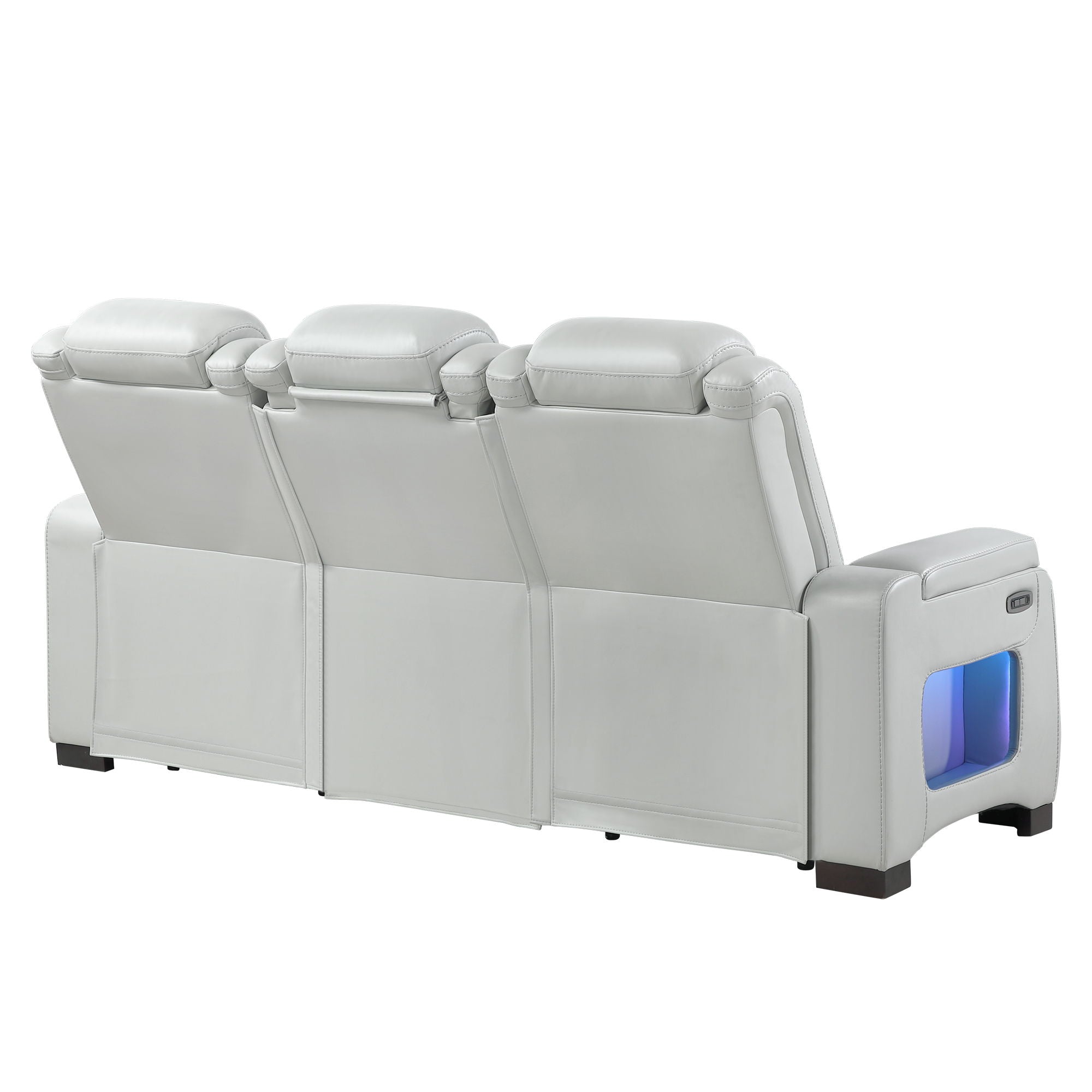 Power Sofa With USB LED Headrest, Bookshelf Arms, And Storage - Gray