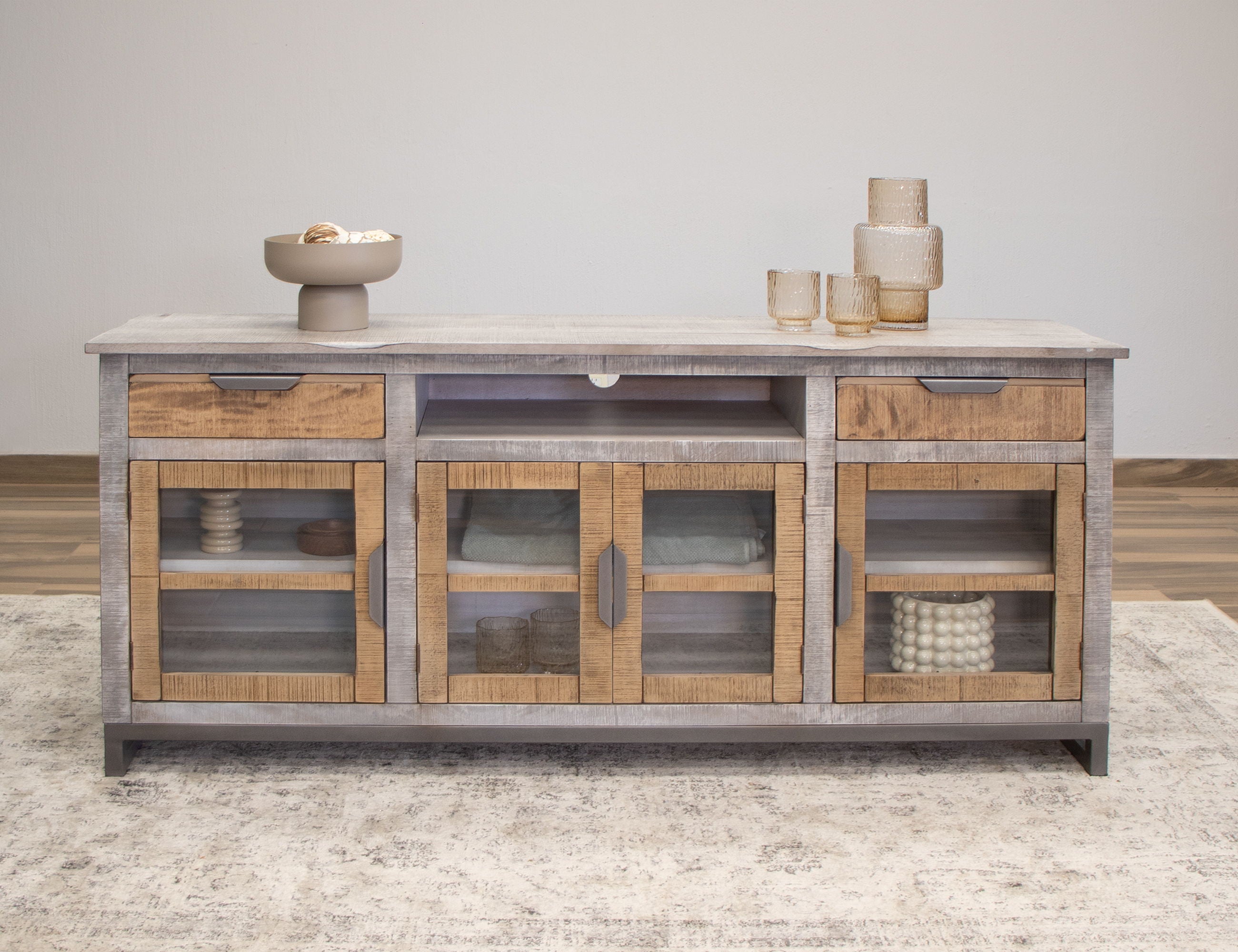 International Furniture Direct Mita - 70" TV Stand - Honey Brown / Light Gray | Meri Furniture