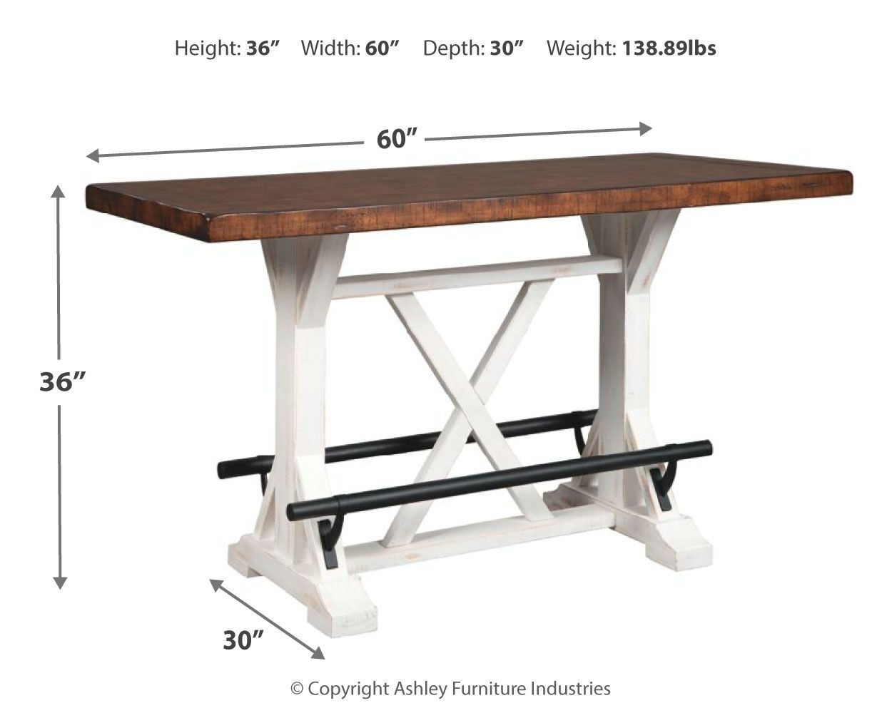 Signature Design by Ashley® Valebeck - White / Brown - Rectangular Dining Room Counter Table | Meri Furniture