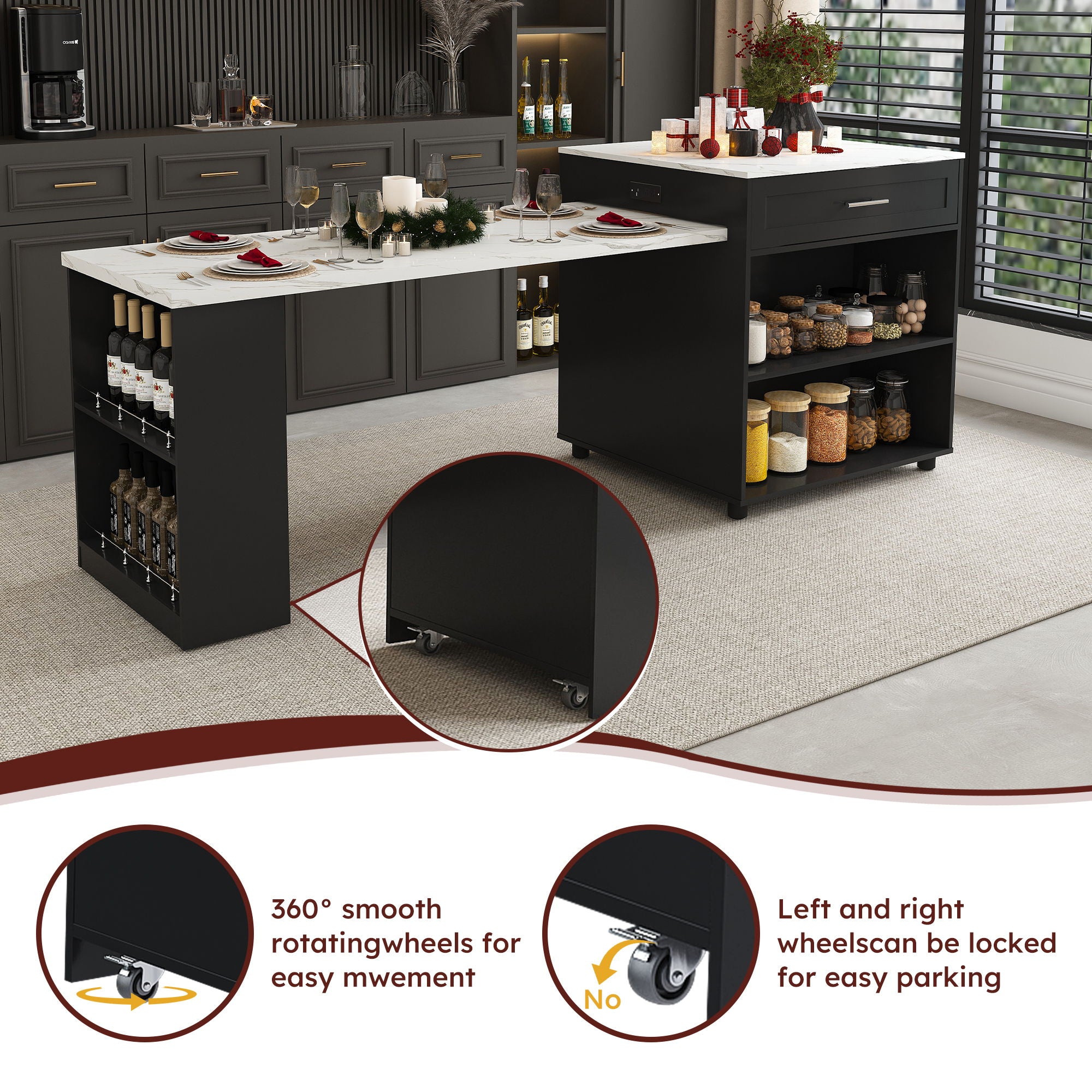Expandable Kitchen Island With Power Outlet