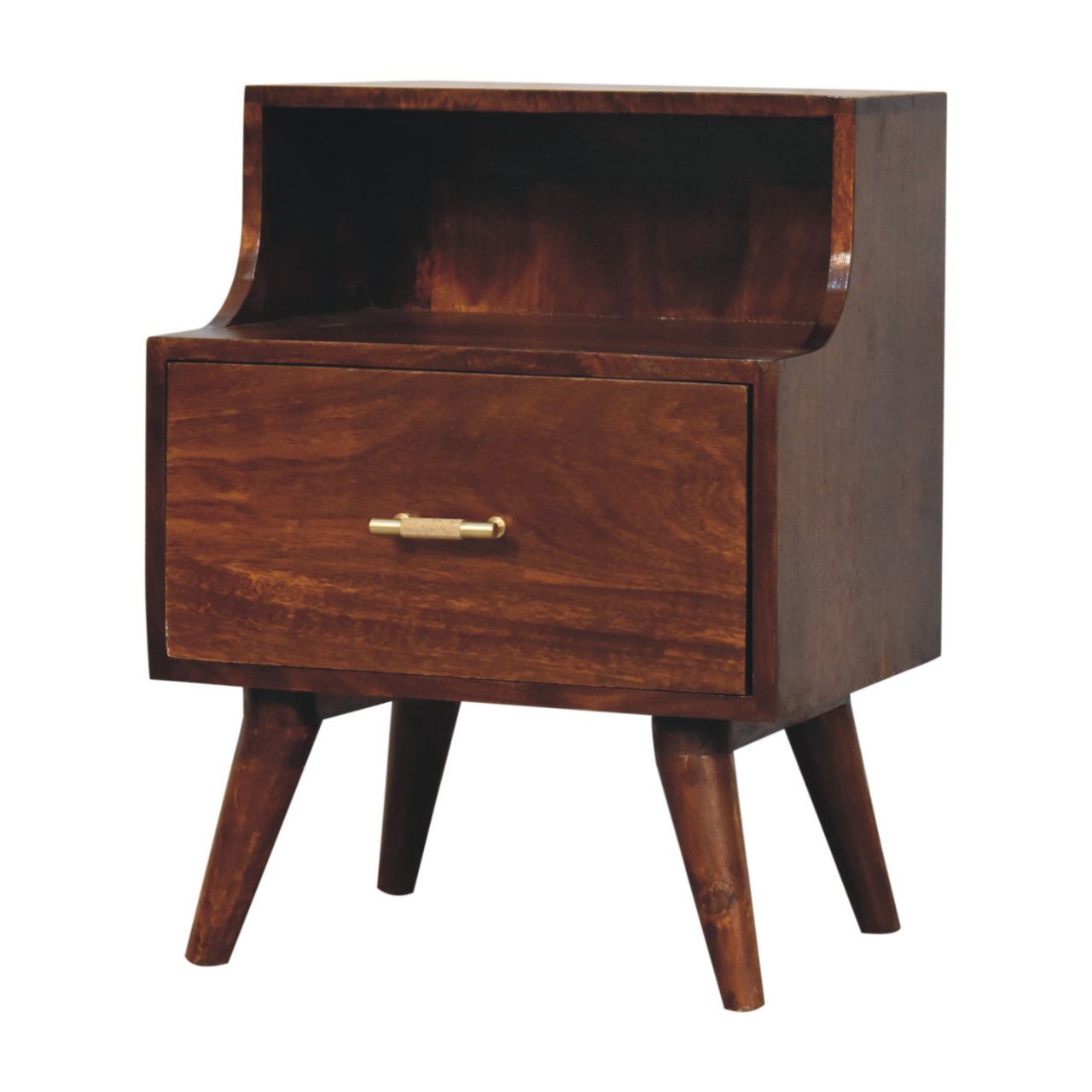 T Bar Raised Back Bedside Table - Chestnut