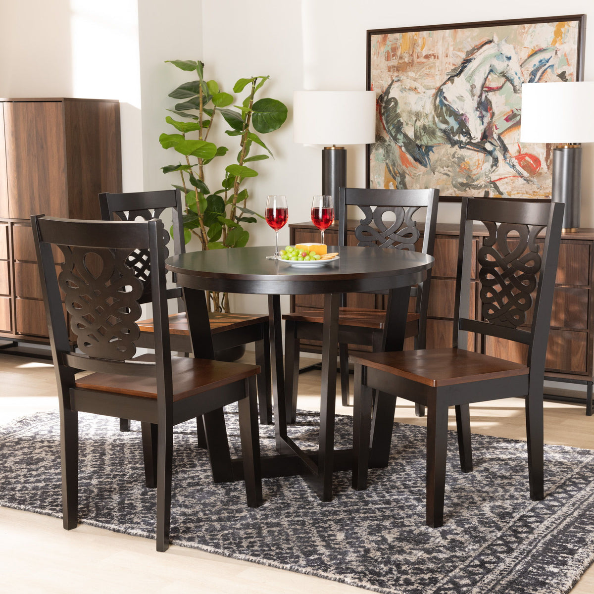 Salida Modern and Contemporary Transitional Two-Tone Dark Brown and Walnut Brown Finished Wood 5-Piece Dining Set