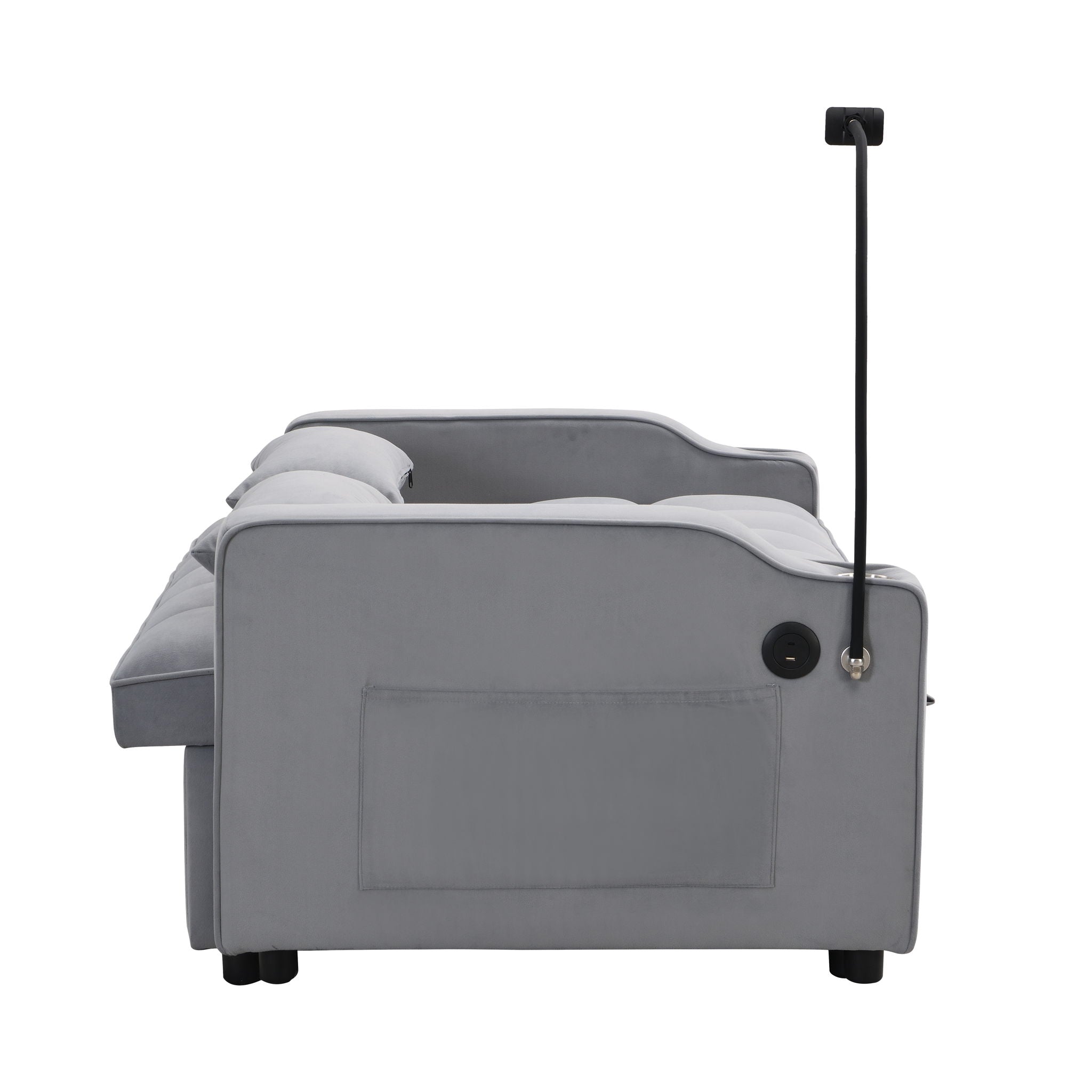 Modern Velvet Loveseat With Pullout Bed, Adjustable Reclining Backrest