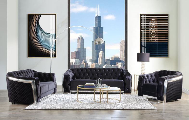 ACME Pyroden - Chair - Black Velvet & Chrome Finish | Meri Furniture